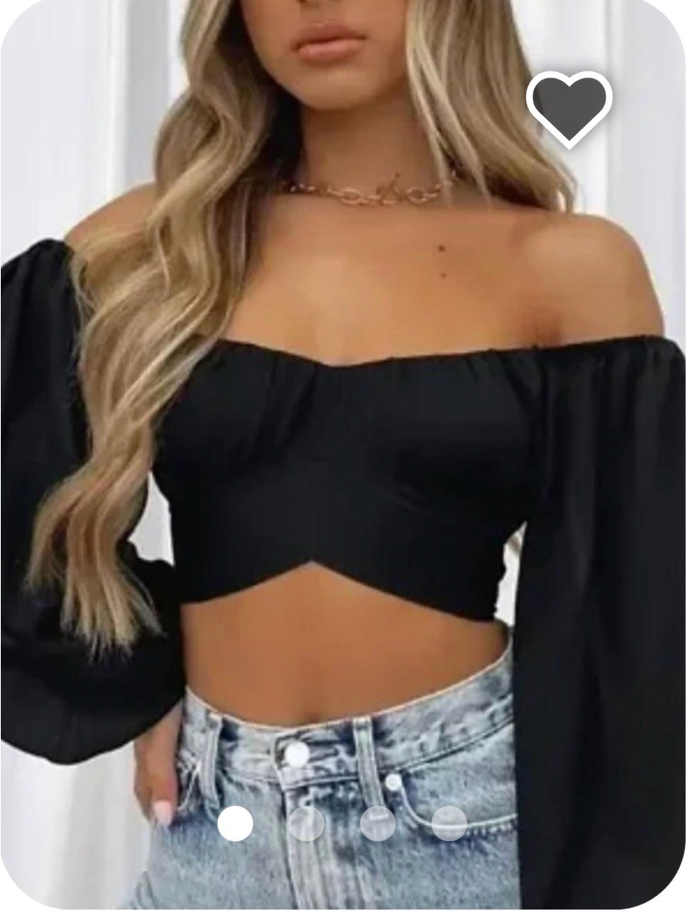 White Fox Boutique Black Off-Shoulder Long Sleeve Crop Top